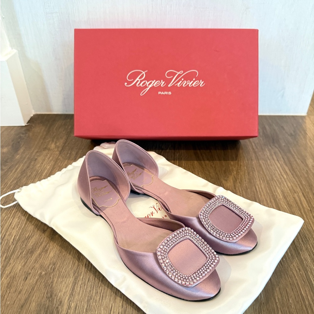Limited Edition Roger Vivier Strass Crystal Chip Ballerina Flats Pink Size 34.5